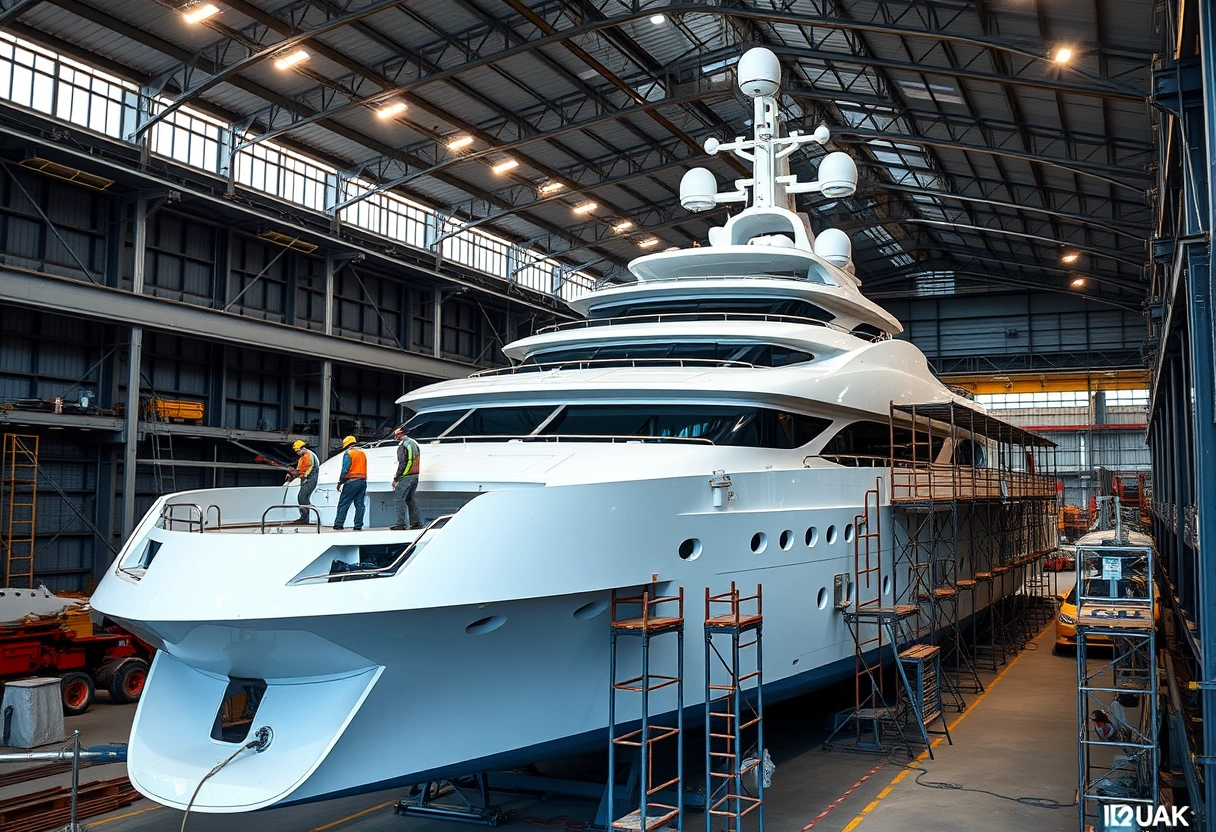Superyacht under construction in prestigious shipyard