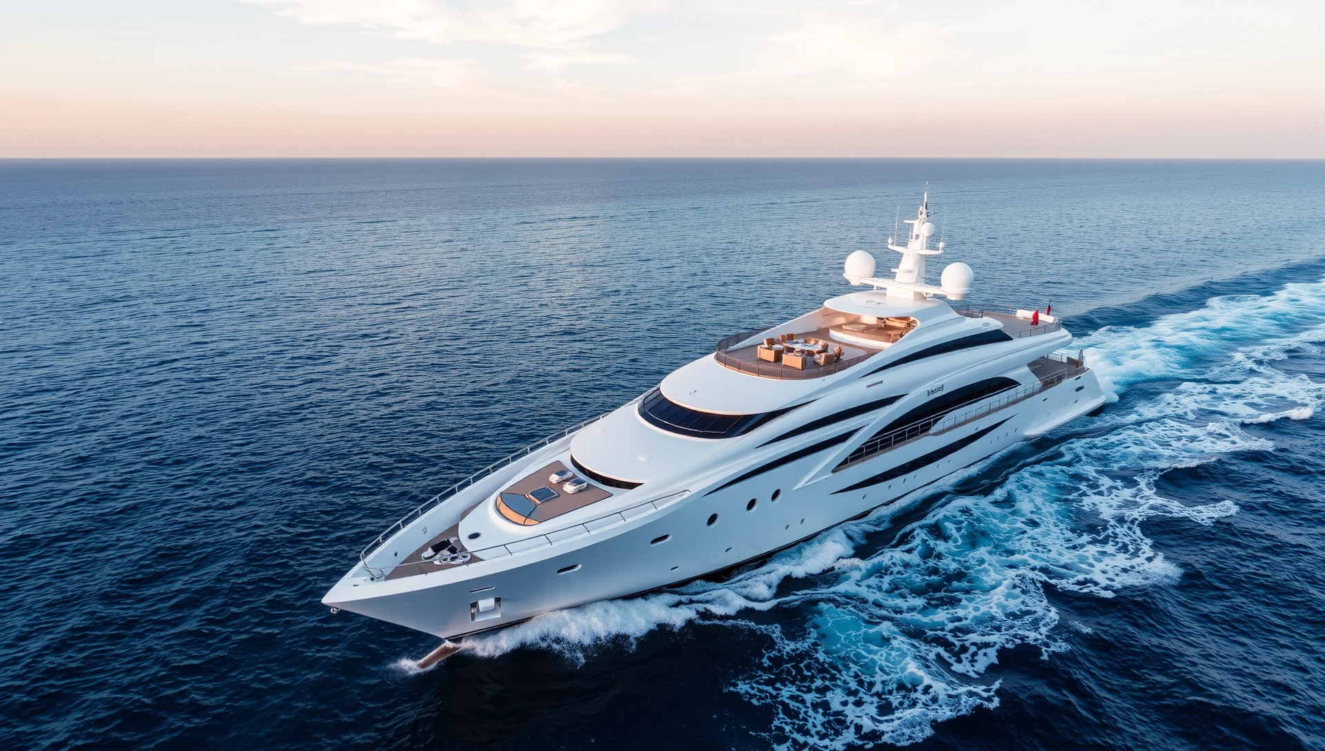 Luxury superyacht cruising through crystal blue Mediterranean waters at golden hour